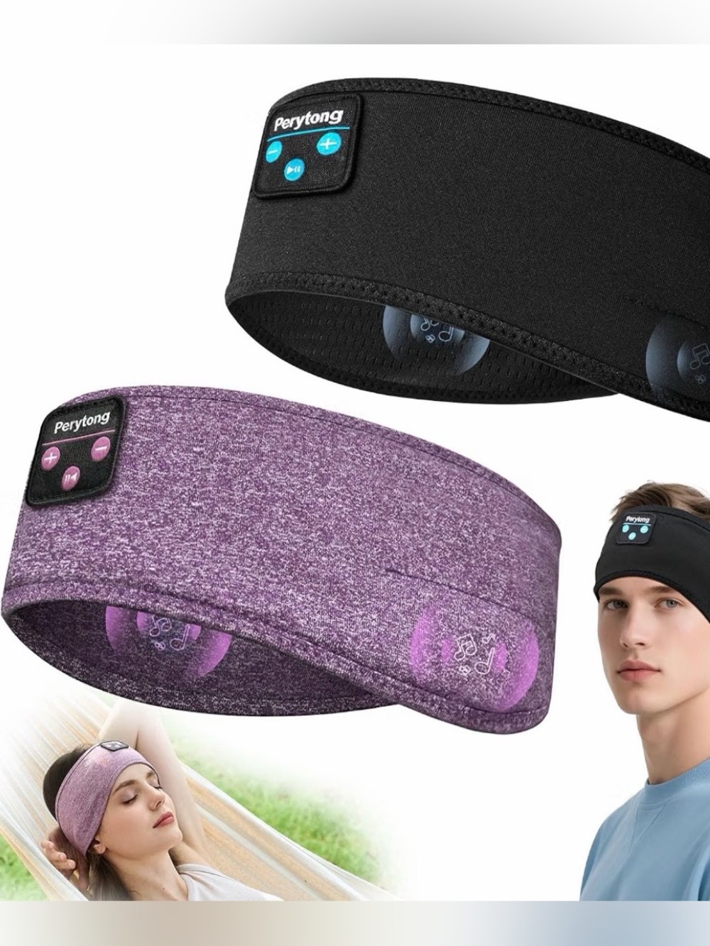 Perytong 2-Pack Sleeping Headphones Black & Purple